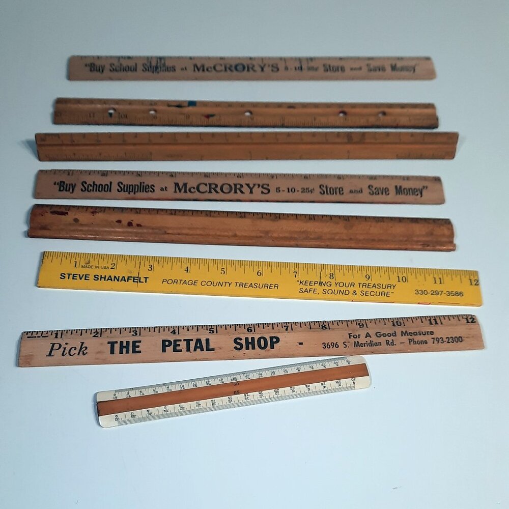 Lot Vintage Advertising Rulers McCrorys Store Wood School Rulers Engineer Scale
